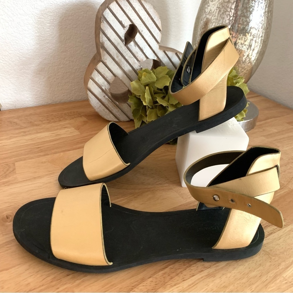 A/X Armani Exchange Leather Gold Flat Sandals Size 7